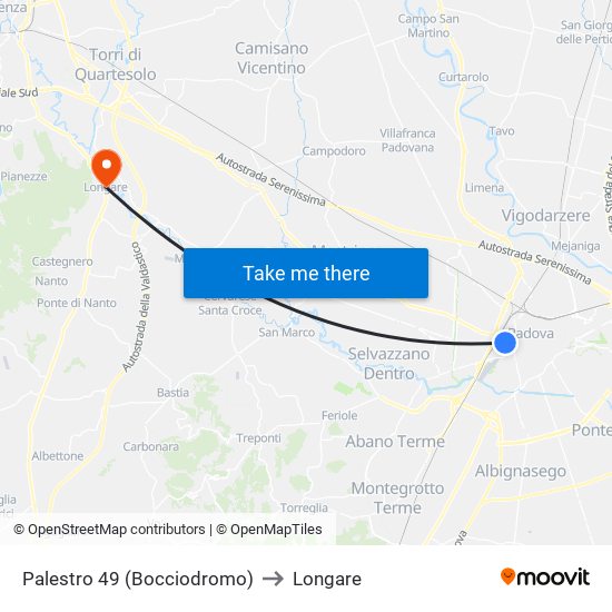 Palestro 49 (Bocciodromo) to Longare map