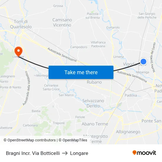 Bragni Botticelli Street Junction to Longare map