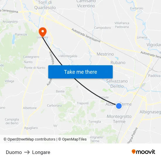 Duomo to Longare map