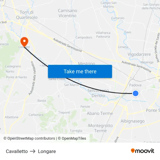 Tram Cavalletto to Longare map