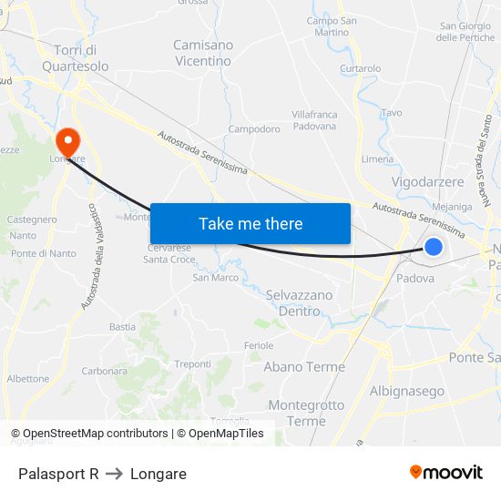 Palasport R to Longare map