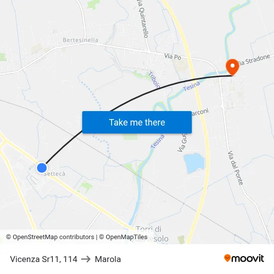 Vicenza Sr11, 114 to Marola map