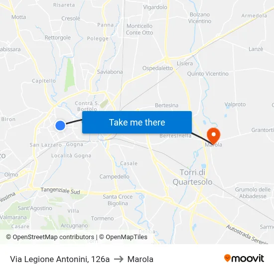 Via Legione Antonini, 126a to Marola map