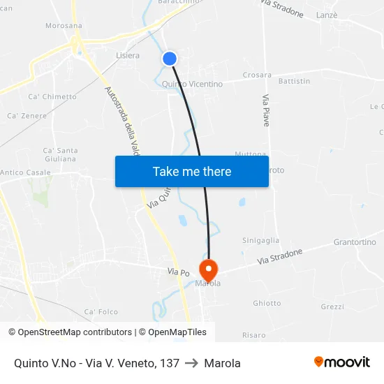 Quinto - V. Veneto Street, 137 to Marola map