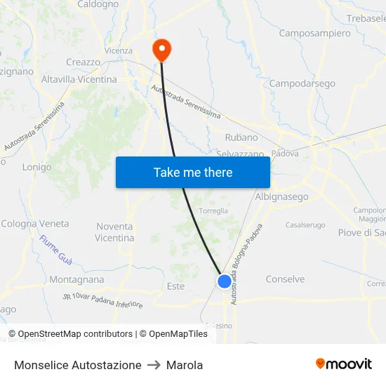Monselice Station to Marola map