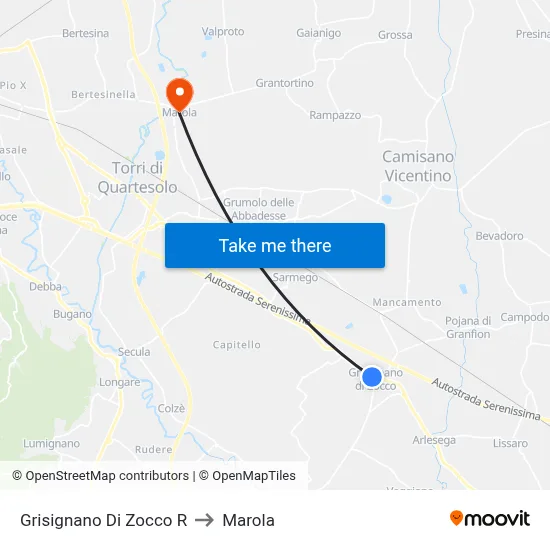 Grisignano Di Zocco R to Marola map