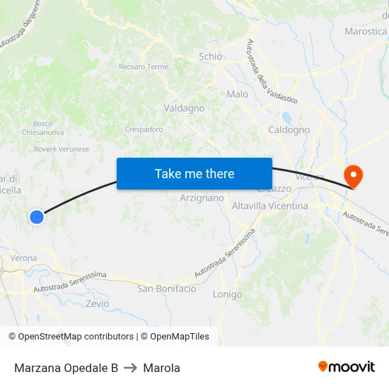 Marzana Hospital B to Marola map