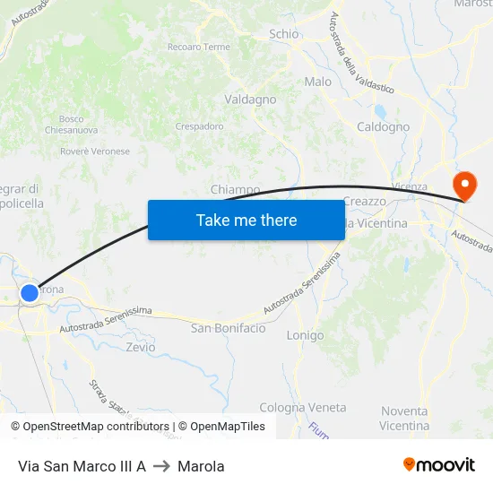 Via San Marco III A to Marola map