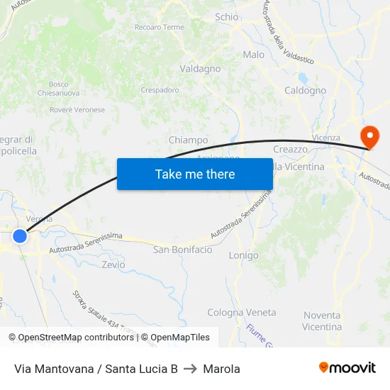 Via Mantovana / Santa Lucia B to Marola map