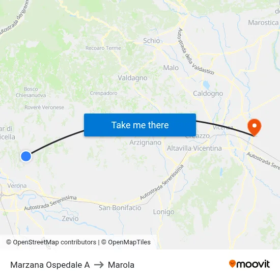 Marzana Hospital A to Marola map