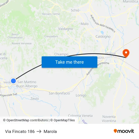 Via Fincato 186 to Marola map