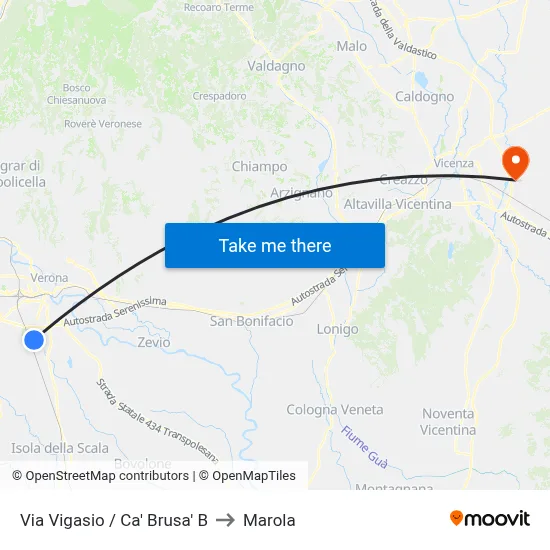 Via Vigasio / Ca' Brusa' B to Marola map