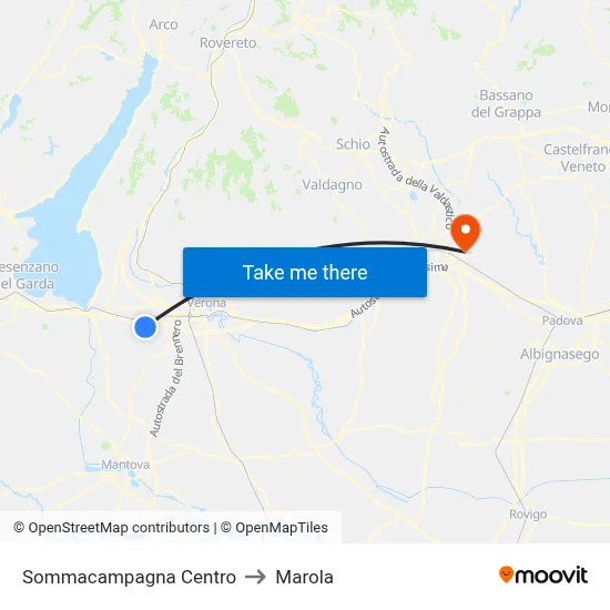 Sommacampagna Center to Marola map