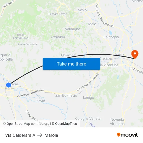Via Calderara A to Marola map
