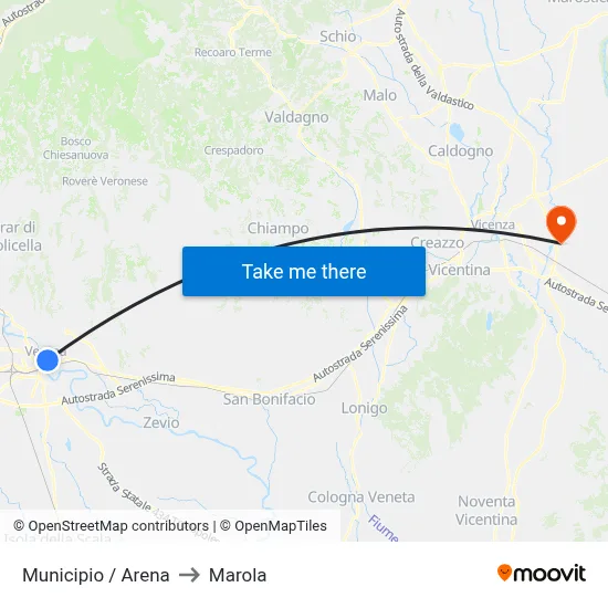 City Hall / Arena to Marola map