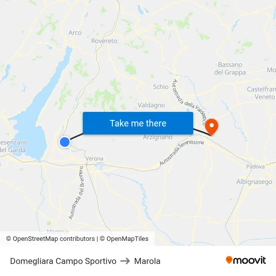 Domegliara Sports Field to Marola map
