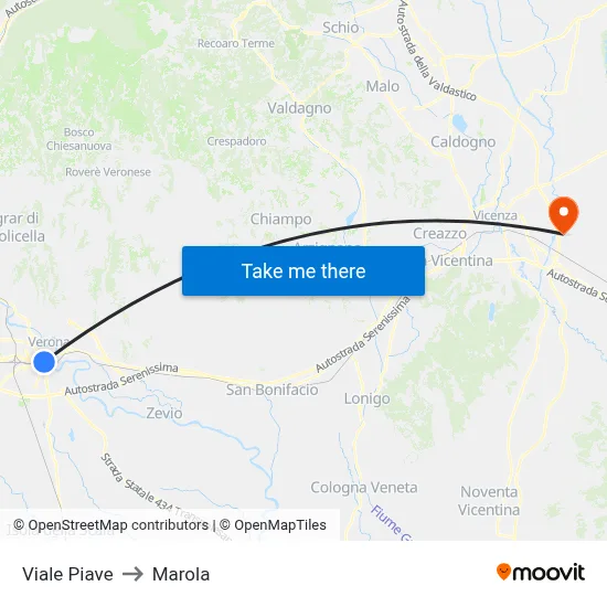 Piave Avenue to Marola map