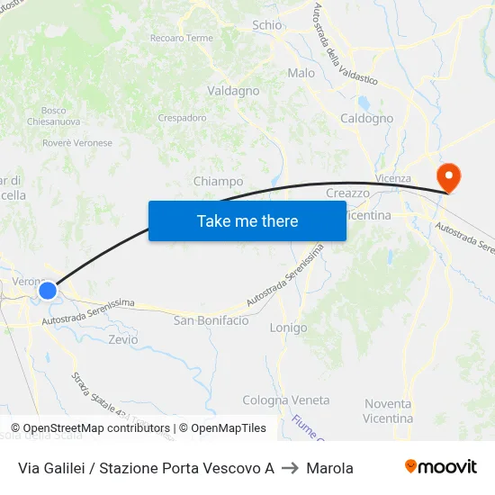Via Galilei / Porta Vescovo Station A to Marola map