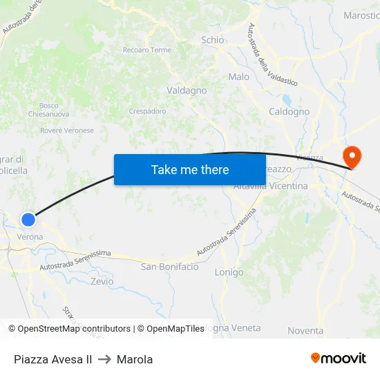 Piazza Avesa II to Marola map
