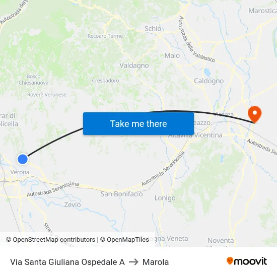 Santa Giuliana Hospital Street A to Marola map