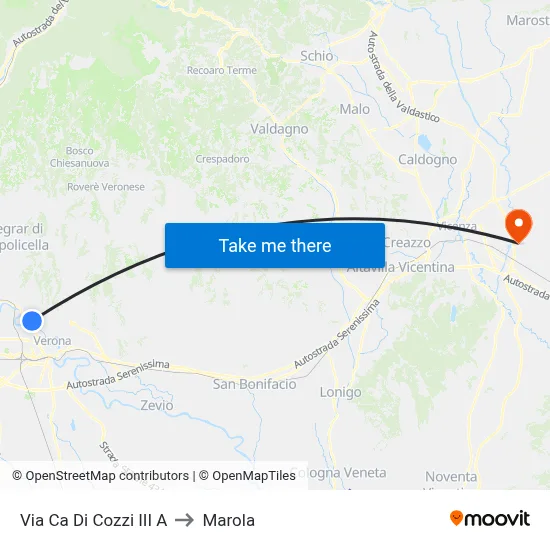 Via Ca Di Cozzi III A to Marola map