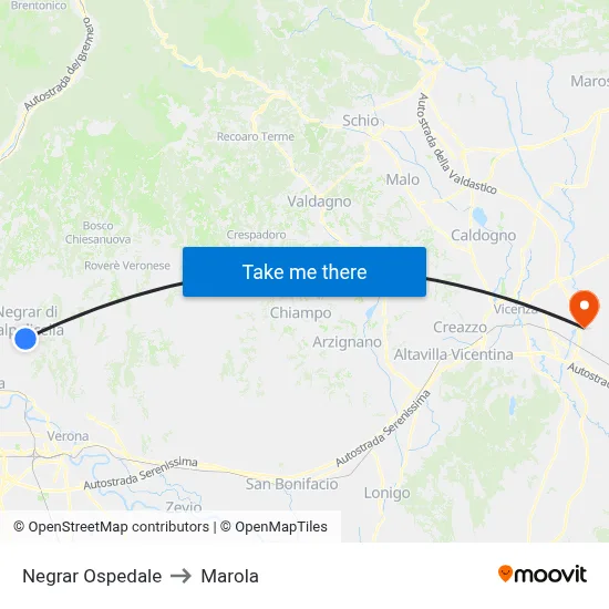 Negrar Hospital to Marola map