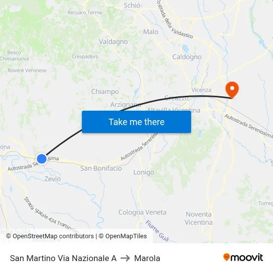 San Martino National Road A to Marola map