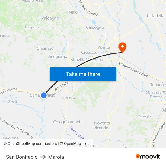 San Bonifacio to Marola map