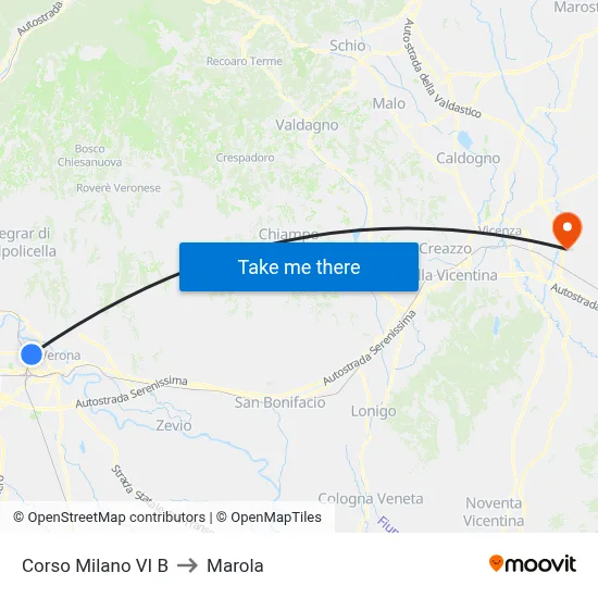 Corso Milano VI B to Marola map