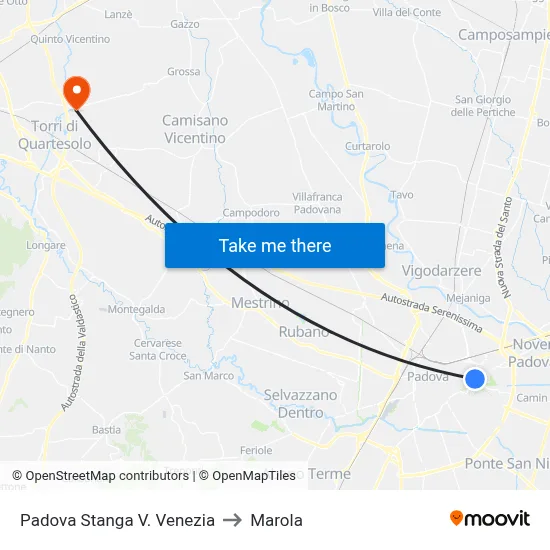 Padova Stanga Venice Road to Marola map