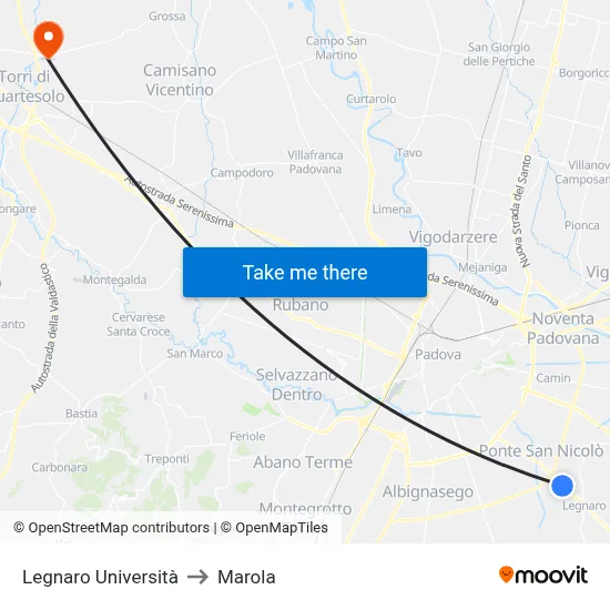 Legnaro University to Marola map