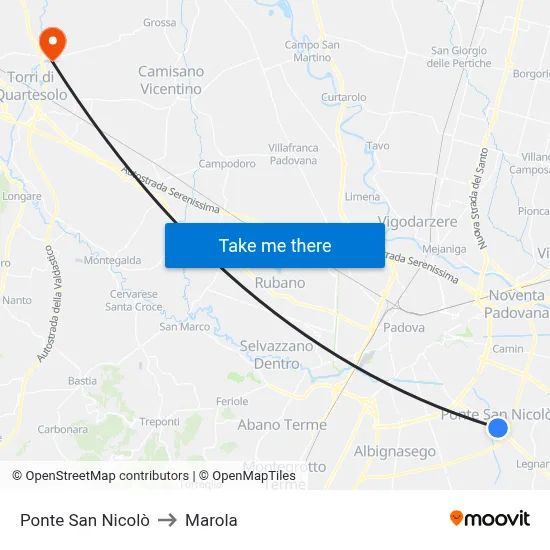 Ponte San Nicolo to Marola map