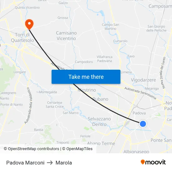 Padova Marconi to Marola map