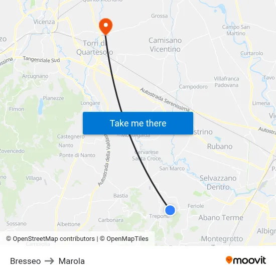 Bresseo to Marola map