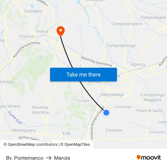 Pontemanco Junction to Marola map