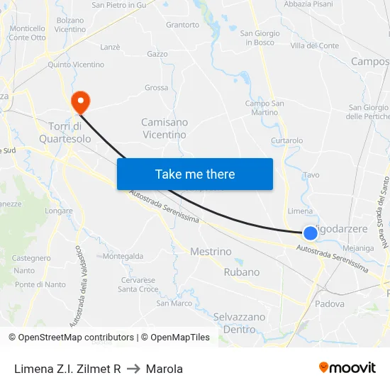 Limena Industrial Zone Zilmet to Marola map