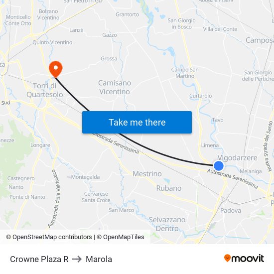 Crowne Plaza R to Marola map