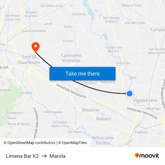 Limena Bar K2 to Marola map