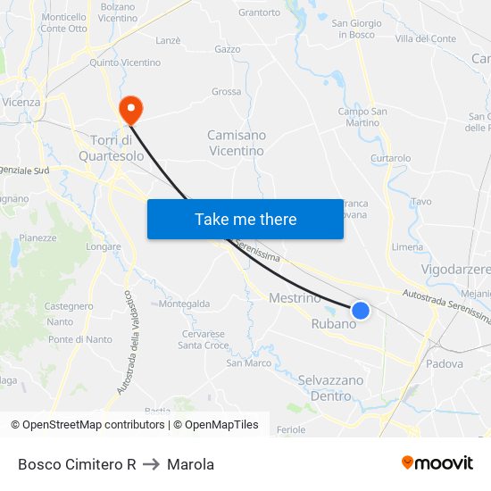 Bosco Cimitero R to Marola map