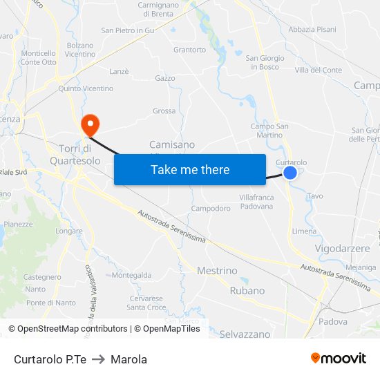 Curtarolo P.Te to Marola map