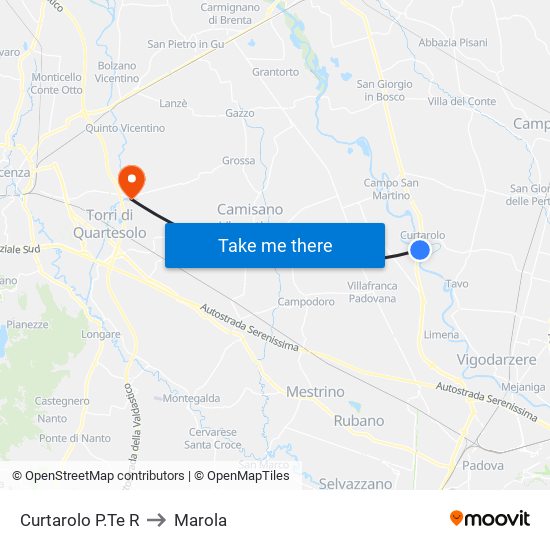 Curtarolo P.Te R to Marola map