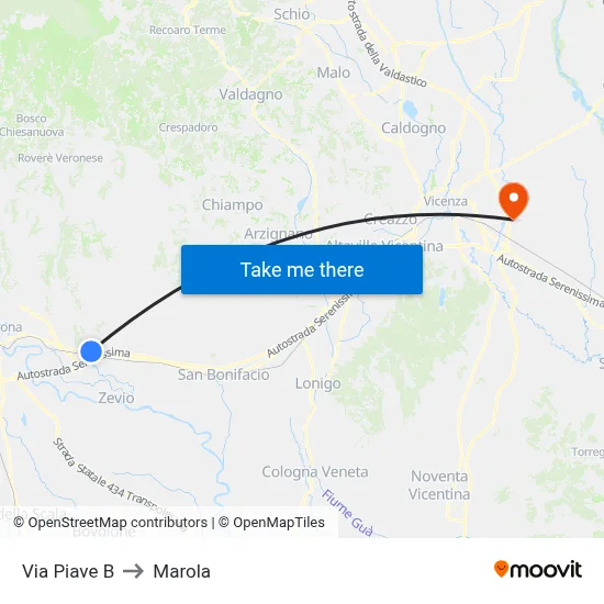 Piave Street B to Marola map