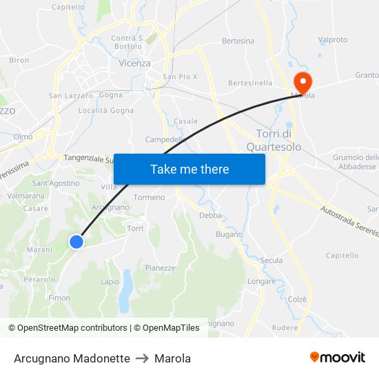 Arcugnano Madonette to Marola map