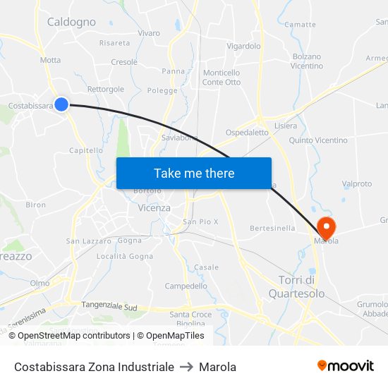 Costabissara Zona Industriale to Marola map