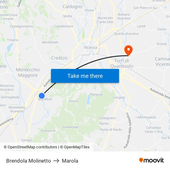 Brendola Molinetto to Marola map