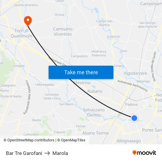 Bar Tre Garofani to Marola map