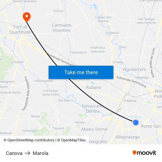 Canova to Marola map