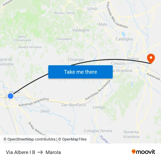 Via Albere I B to Marola map