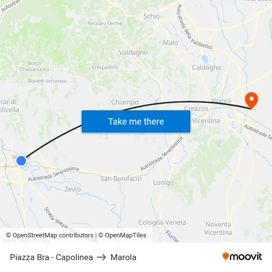 Piazza Bra - Terminal to Marola map