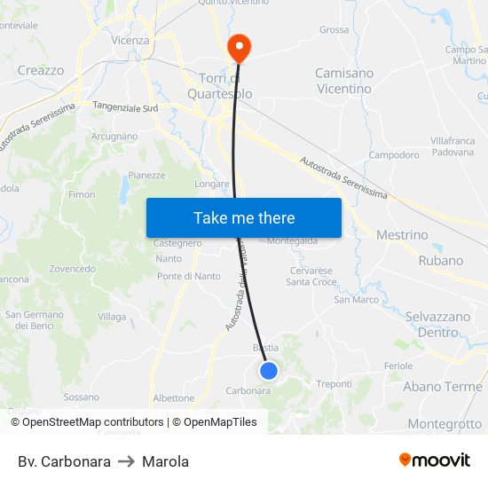 Bv. Carbonara to Marola map
